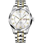 GOODLIYA Luxury Dress Men's Business Watches Quartz Stainless Watch Steel Waterproof Luminous Date Two Tone Wrist Watch