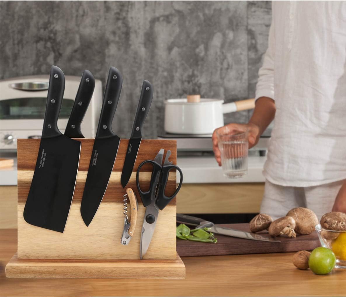 Uniharpa Magnetic Knife Block , Acacia Double Sided Magnetic Knife Holder - Image 4