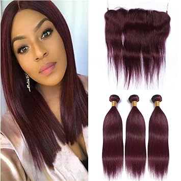 Amazon Com Zara Hair 99j Straight Hair Bundles With Frontal