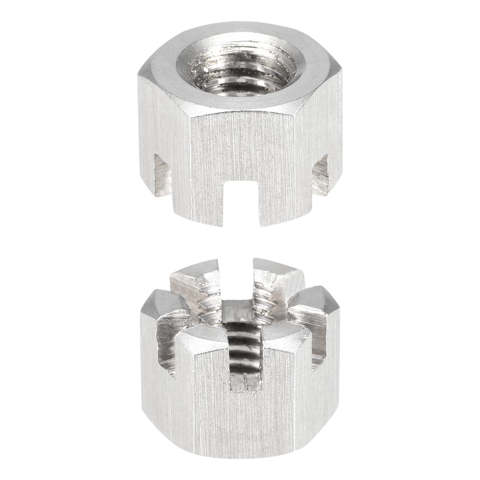 DTGN M10x1.5mm(DxP) Hex Slotted Nuts - 5Pack - Good for Machinery - 304 Stainless Steel Hexagon Nuts - Silver Tone