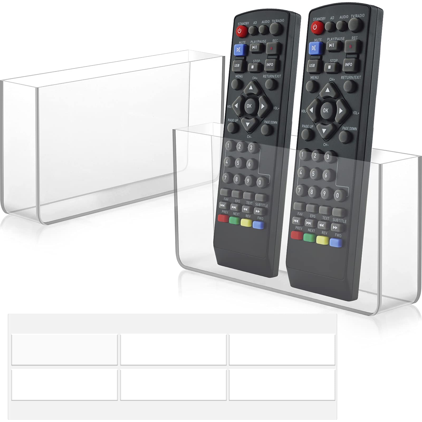 2 Pieces Wall Mount Remote Control Holder Acrylic Placed Flat Media Organizer Storage Box with Acrylic Transparent Glue, No Need to Drill Holes (Clear, 7.9 x 4 x 1.8 Inch)