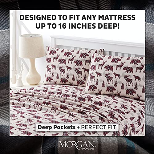 Morgan Home Cotton Turkish Flannel Sheets 100% Brushed Cotton for Supreme Comfort - Deep Pockets - Warm and Cozy, Great for All Seasons (White, Queen)