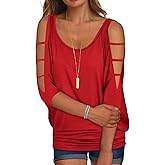 Miselon Women Cold Shoulder O-Neck Short Sleeve Loose Fit Summer Shirt Blouse Tops