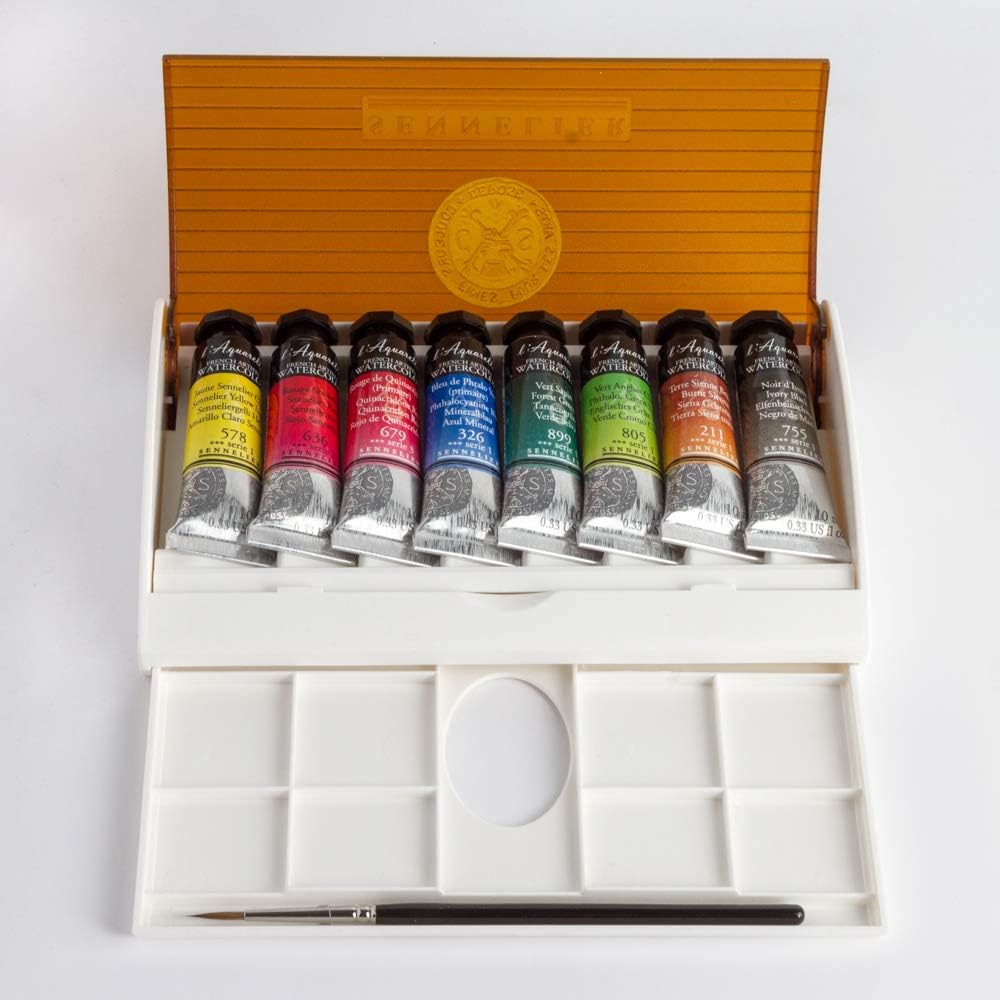 Sennelier Watercolour : TRAVEL BOX SET 8 x 10ml tubes + brush, Red, 8.89 ml (Pack of 9) - Image 3