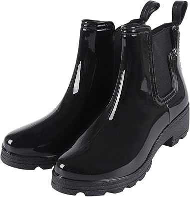 Amazon Cawkay レインブーツ サイドゴア レインシューズ レディース ショート ブーツ 光沢 長靴 雨靴 ブーツ シンプル デザイン レインシューズ