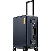 LEVEL8 Carry On Luggage Airline Approved Zipperless with Aluminum Frame, Hard Case Luggage with Spinner Wheels, Metal Travel Suitcase with Double Tsa Locks, 20 Inch, Blue