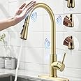 VIDEC Smart Touch On Kitchen Faucet, 3 Modes Pull Down Sprayer, Sensor Activated, Ceramic Disc Valve, 360-Degree Rotation, 1 or 3 Hole Deck Plate. 5-Year Warranty. (KW-69J, Gold)