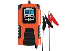 2-Amp Fully-Automatic Trickle Charger, 6V and 12V Lead-Acid Wet AGM Battery Charger, Maintainer Charger for Car Motorcycle