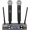 Depusheng Wireless Microphone System, VHF Fixed Dual Frequency Wireless Set with 2 Handheld Dynamic Transmitter Wireless Mic Set for Singing, Karaoke, Church, DJ,200ft Range