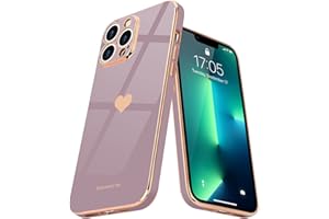 Teageo for iPhone 13 Pro Max Case for Women Girl Cute Love-Heart Luxury Bling Plating Soft Back Cover Raised Camera Protection Bumper Silicone Shockproof Phone Case for iPhone 13 Pro Max, Lavender