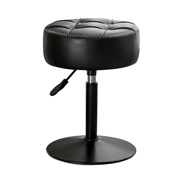 LUE BONA ADJUSTABLE VANITY STOOL, 360°SWIVEL VANITY CHAIR FOR MAKEUP ROOM, BLACK STOOL CHAIR FOR VANITY, SMALL FAUX LEATHER VANITY STOOLS FOR BATHROOM, LIVING ROOM