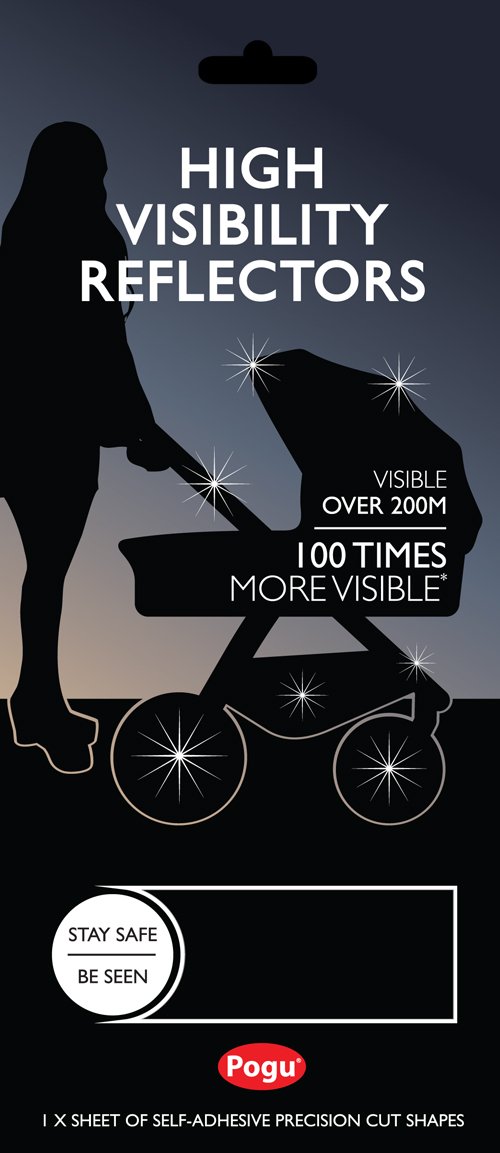 POGU Buggy Reflectors -12 Piece Discrete Black Stickers That Reflect White in Low Light Conditions - 3M Scotchlite