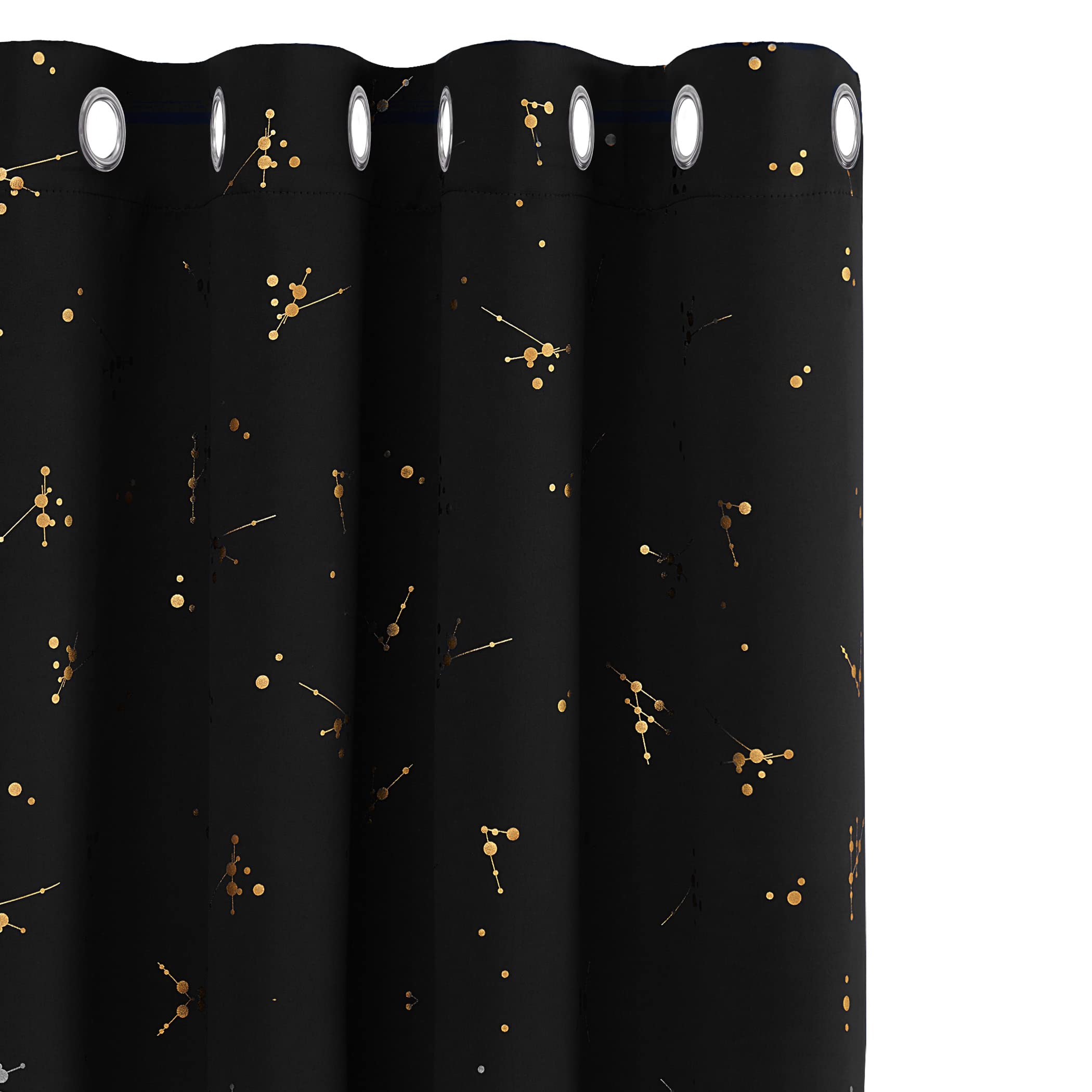 Deconovo Blackout Curtains, Eyelet Curtains, Gold Constellation Printed Thermal Insulated Curtains for Kids Bedroom, 46 x 54 Inch(Width x Length), Black, 2 panels