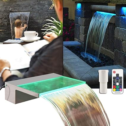 fuente de agua de agua de aponuo iluminada de 12 0 in rgb led para piscina koi pond piscina de 7 colores que cambian a distancia para descenso