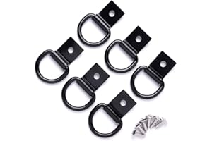 SBYLTEK 6 Pcs D-Ring Tie Down Anchors 1/4" Heavy Duty Steel Tie Down Hooks for Truck, Trailer, Camper, Warehouse, Garage, Boat, Cargo Control Surface Mount, D Ring with Screws, Black