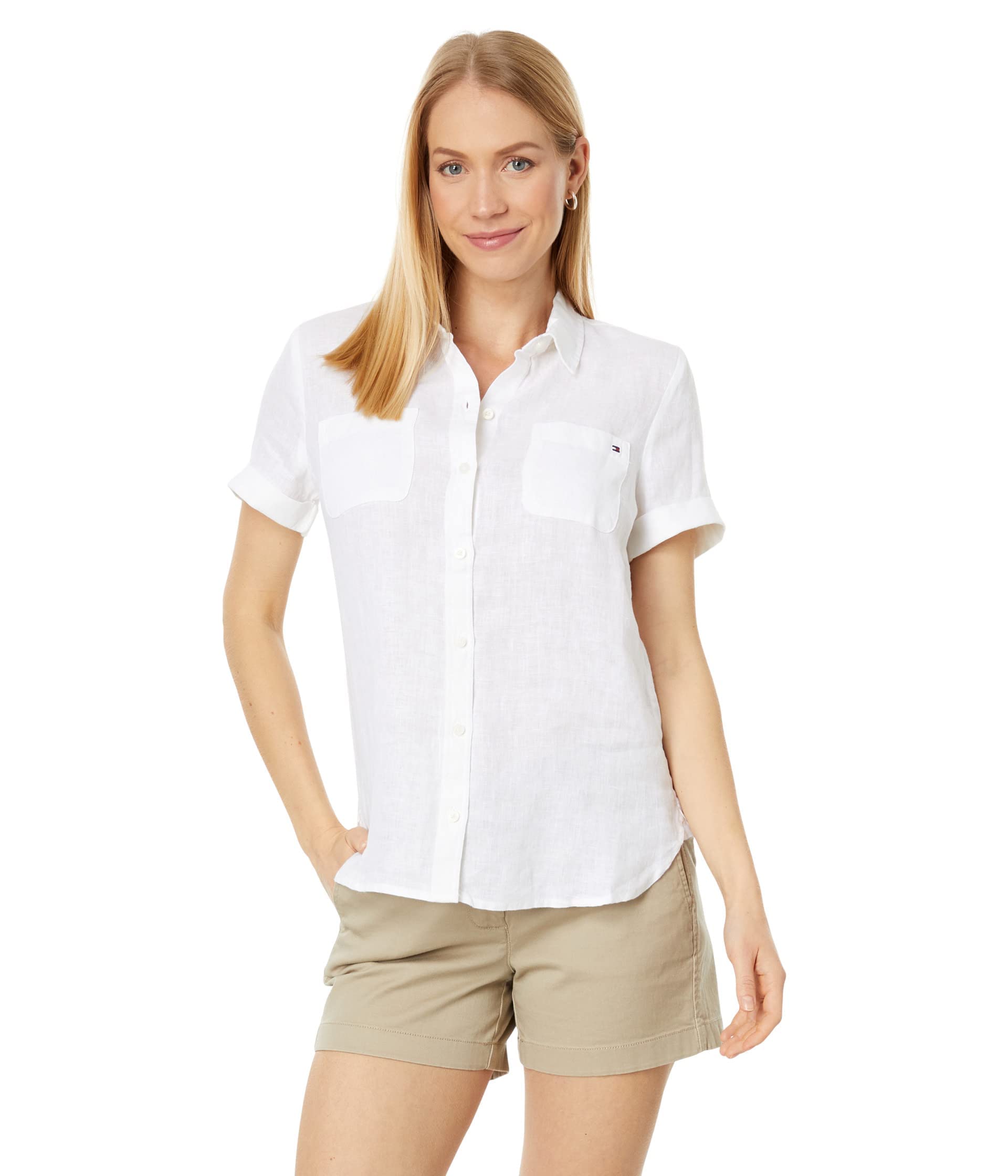 Tommy Hilfiger Linen Camp Shirt Bright White MD (US 8-10)