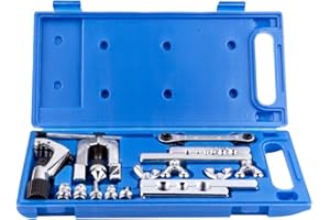 ICOOL Single Flaring Tool & Swaging Tool Kit, Brake Line Flaring Tool with Ratchet Wrench & Tubing Cutter for Copper HVAC Water Gas Pipe Brass Magnesium and Soft Steel Lines