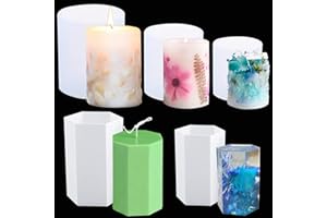 GEOGEODIY 3 Pack Cylinder Candle Molds and 2 Pack Hexagon Shaped Candle Molds Cylinder Light Resin Mold for Making Candles, Soaps, Flower Specimen, Insect Specimen, DIY Clay Molds etc (5 Sizes)