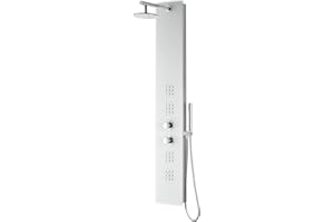 ANZZI Shower Panel 64", Veld Series, Body Massage 2-Jetted Shower Panel System with Heavy Rain Shower and Spray Wand in White, Rainfall Waterfall Tower System with Handheld Shower (SP-AZ048)