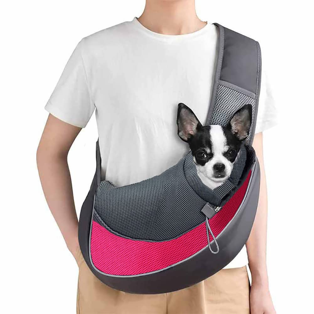 Pet Sling Carrier - Hand-Free Dog & Cat Sling Bag - Breathable Mesh - Adjustable Shoulder Strap - For Small Pets - Outdoor Walking & Travel