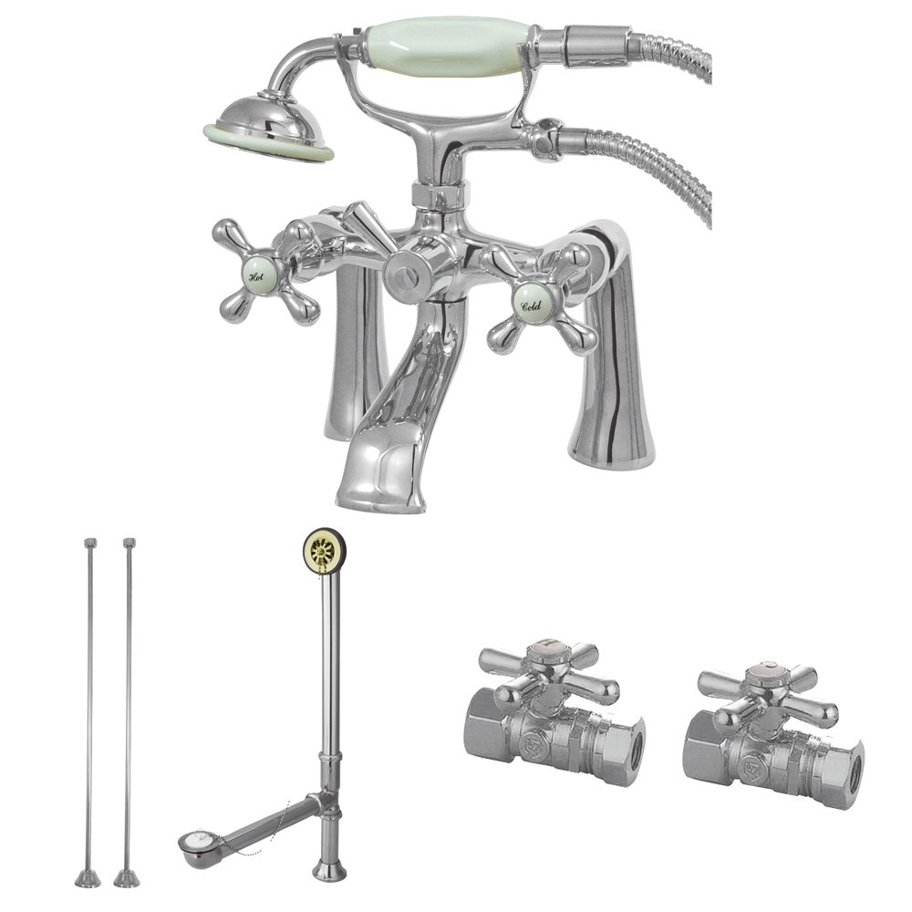 Kingston Brass CCK268C Vintage Deck Mount Clawfoot Tub Faucet Package, Polished Chrome