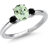 Gem Stone King 14K White Gold Green Prasiolite and Black Diamond Engagement Ring For Women | 0.95 Cttw | Oval 7X5MM | Gemstone Birthstone