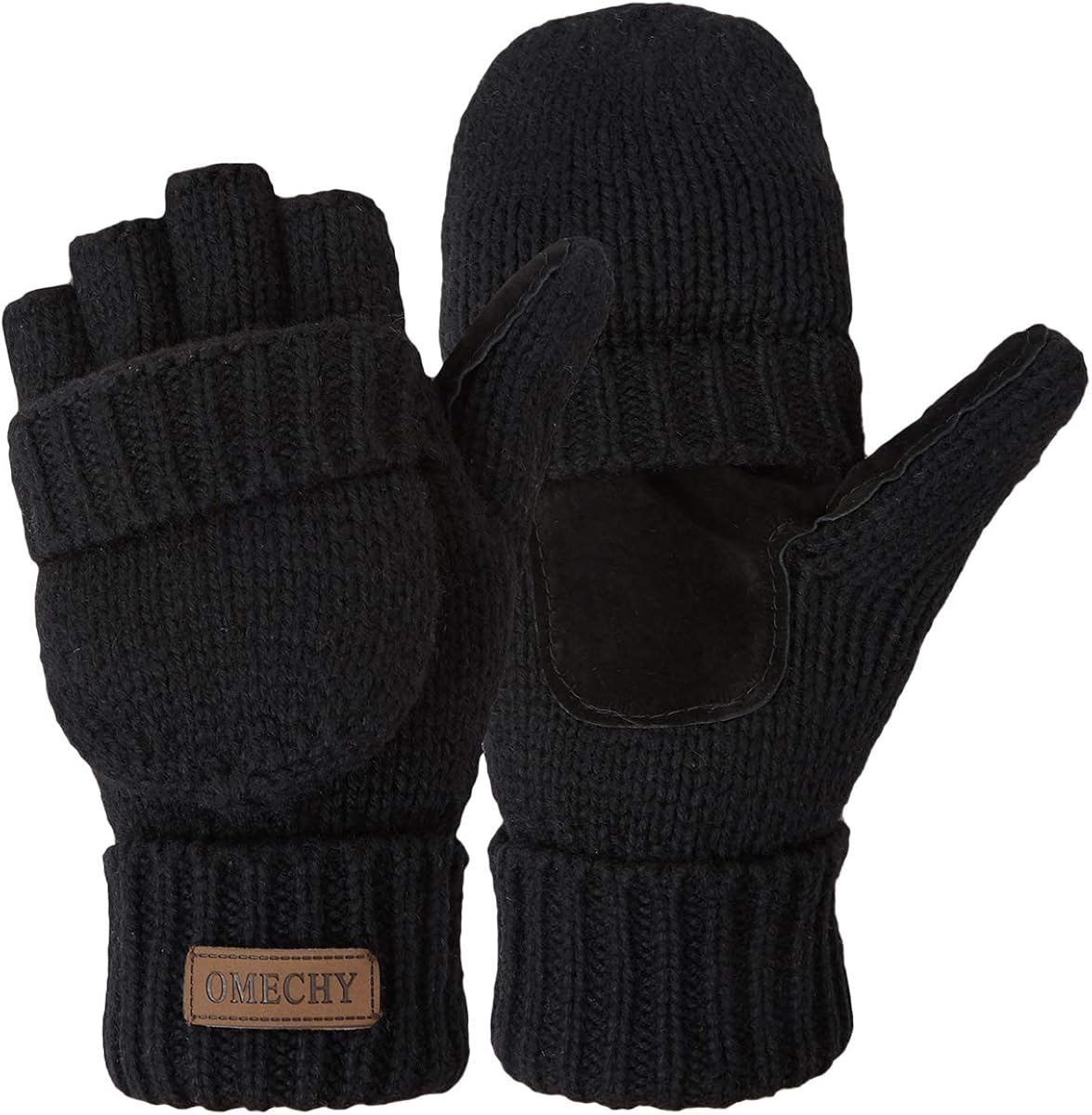 OMECHY Winter Knitted Fingerless Gloves Thermal Insulation Warm Convertible Mittens Flap Cover for Men Women at  Women’s Clothing store