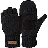 OMECHY Winter Knitted Fingerless Wool Gloves Thermal Insulation Warm Convertible Mittens Flap Cover for Men Women