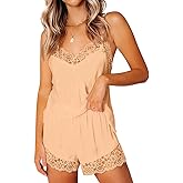 CHYRII Women's Sexy Silk Satin Pajamas Sets Lace Trim Cami Tops Shorts Sleepwear