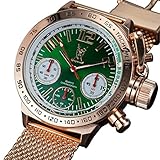 Konigswerk Men's Watch Rose Gold Bracelet Green Dial Chronograph AQ100126G
