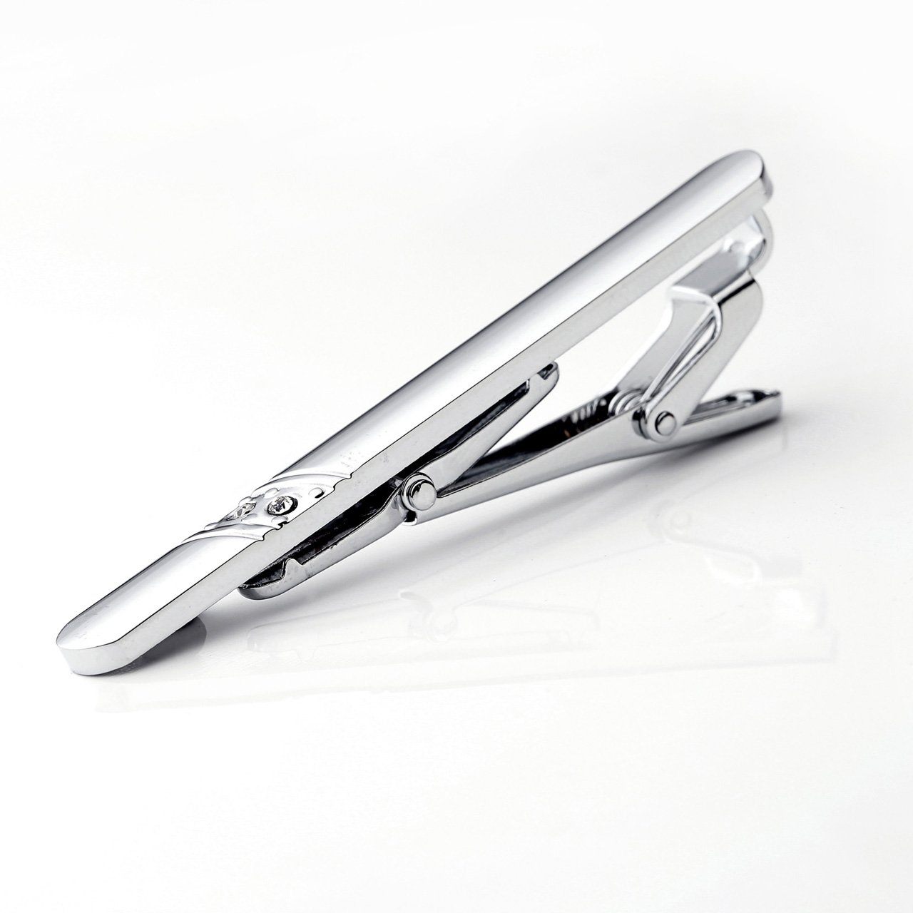 Zysta Stainless Steel Exquisite GQ Tie Bar Clip ,Silver Tone with Clear Czech Crystals, 2.3Inches