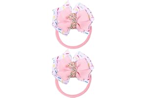 BEIBUNHN 1st Birthday Hair Bow for Baby Girls, 1 2 3 4 5 6 Years Sweet Birthday Decorations for Girl, Sprinkle Ice Cream Birthdays Outfit Girl Headband, Baby Pink Hair Bows Prinkles Themed Party Decoration