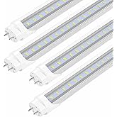 PARNOARCK Fluorescent Light Bulbs 48 inch T8 LED Bulbs 4 Foot Type A+B,24W 3200LM 6500K Clear Cover Super Bright,Single and D
