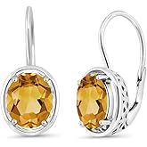 Gem Stone King 3.00 Cttw Yellow Citrine Dangle Earrings For Women In 925 Sterling Silver | Gemstone Birthstone | Oval 9X7MM