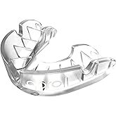 OPRO Silver Level Adult and Youth Sports Mouthguard with Case, Gum Shield Featuring Revolutionary Fitting Technology for Hockey, Lacrosse, Rugby, MMA, Boxing and Combat Sports (Youth,Clear)