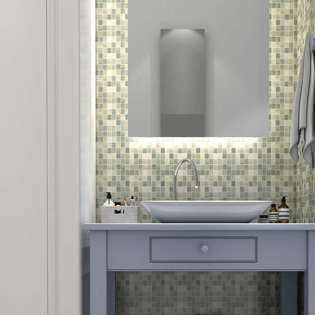 Mosaic Peel and Stick Paper 17.71" X 118" Self-Adhesive Removable Wallpaper Bathroom Kitchen Cabinet