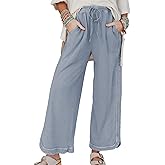 Hixiaohe Women's Casual Wide Leg Sweatpants High Waist Baggy Acid Wash Pants Drawstring Athletic Palazzo Pants with Pockets