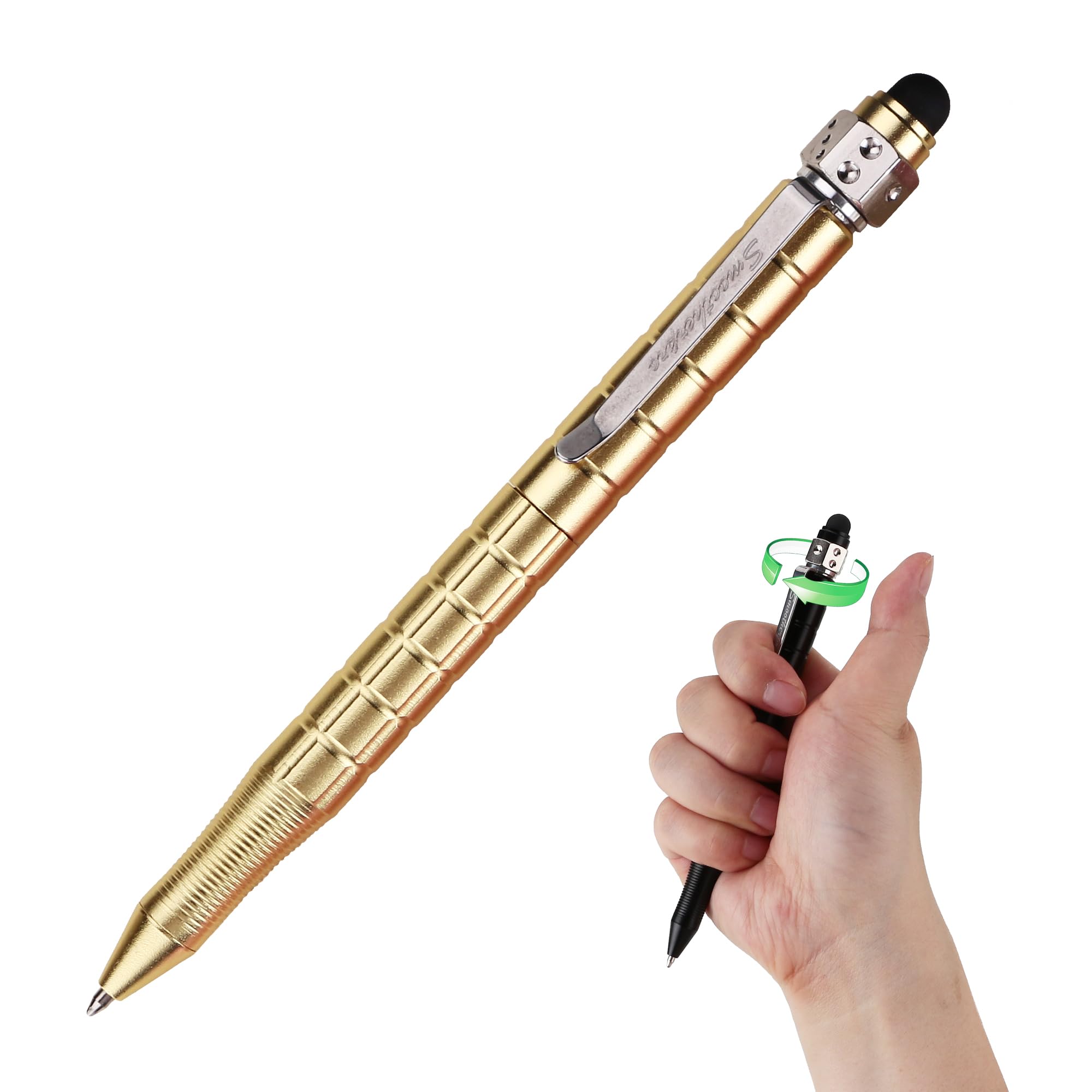 SMOOTHERPRO Stylus Ballpoint Pen | Retractable Spinner Pen | Compatible with Parker Refill | for EDC Office School (FSA01G) | Gold