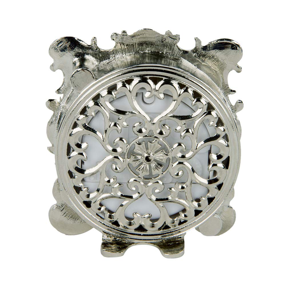 NIKKY HOME Pewter Pretty Small and Cute Vintage Table Clock with Quartz Analog Crystal Rhinestone 3 Inch for Living Room Bathroom Decoration, White Enamel