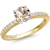 Gem Stone King 14K 2 Tone Gold Peach Morganite and Lab Grown Diamond Engagement Ring For Women | 0.76 Cttw | Round 6MM | Gemstone October Birthstone