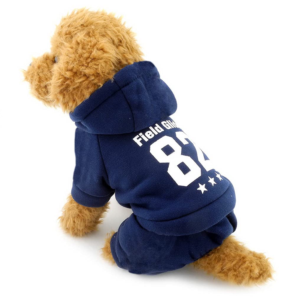 Ranphy Small Dog Winter Jumpsuit Sports Outfits Fleece Lined Sweatshirt Coat Print Pet Clothing Blue S
