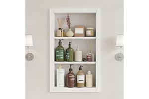 HAIDAIYA 14'' * 24'' Recessed Medicine Cabinet Wall Niche Wood, 3-Tier Bathroom Niche Insert for Drywall, in Wall Shelf Medicine Cabinets Replacement, for Living Room, Bathroom Storage, White