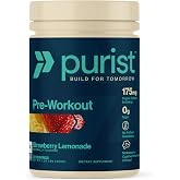 PURIST Strawberry Lemonade Pre-Workout Powder - Natural Caffeine - 30 SRV | 175mg Organic Caffeine, 5g Citrulline Malate, 300mg Alpha GPC, NSF Certified For Sport, Sugar Free, Stevia Sweetened
