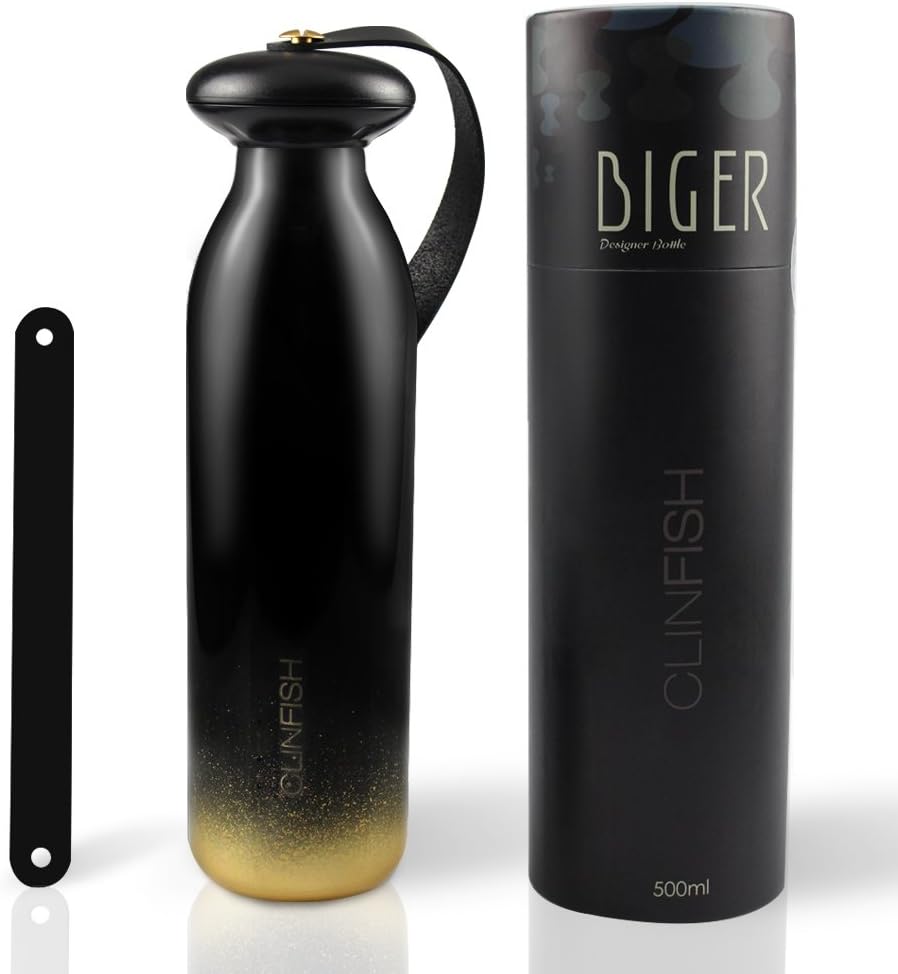 Stainless Steel Water Bottle, CLINFISH Vacuum Insulated Travel Mug Cool Best Mens 17 oz Odorless Gifts Under 30 Dollars Keeps Drink Hot & Cold 24 Hours for Women (Black, 17oz)