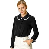 Allegra K Women's Long Sleeve Blouse Peter Pan Collar Shirt Button Down Work Business Casual Blouses 2025
