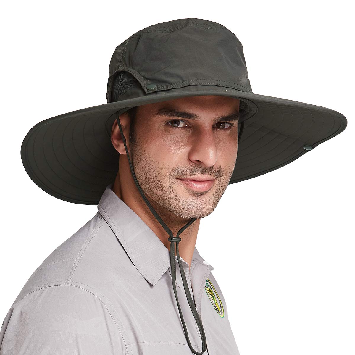 Gisdanchz UPF 50 Boonie Hat for Men,Wide Brim Fishing Hat for Men Sun Protection Breathable Outdoor Mens Bucket Hats for Safari Hiking Beach Gardening with String and Removable Cover,Olive Green