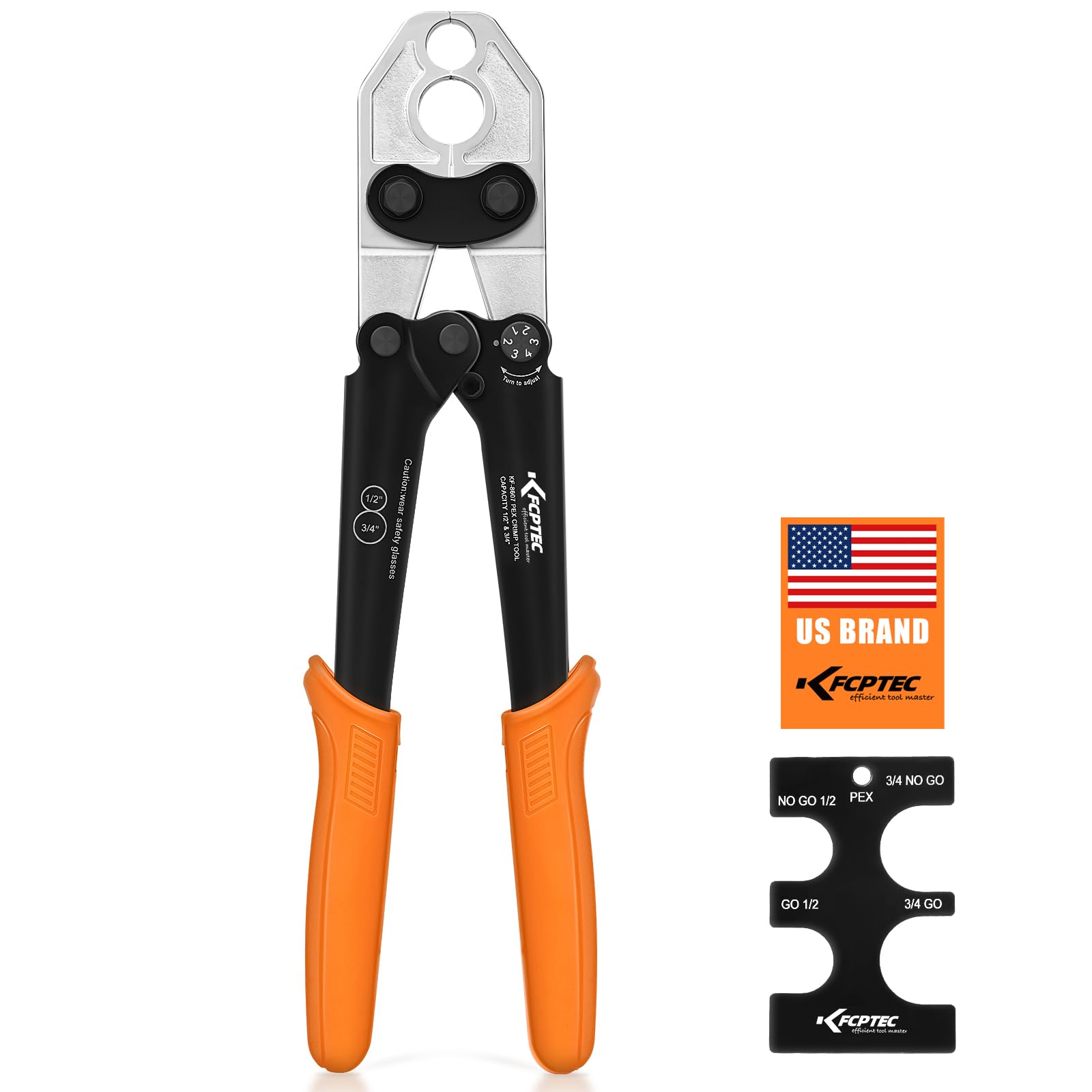 Photo 1 of KF CPTEC 1/2'' & 3/4'' Combo PEX Crimping Tool for Copper Crimp Rings with Go/No-Go Gauge, Meets ASTM F1807 Standard, Durable Plumbing Tool