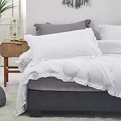 Luxlovery White Ruffle Comforter Set King Farmhouse