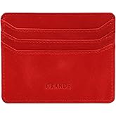 grande 3633 Genuine Leather Card Holder For Women and Men Super Slim Card Case Minimalist Small Wallet Front and Back Pocket Accessories (Rustic Red)