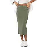 ODODOS Modal Soft Midi Skirt for Women Back Slit High Waist Casual Long Pencil Skirts with Pockets